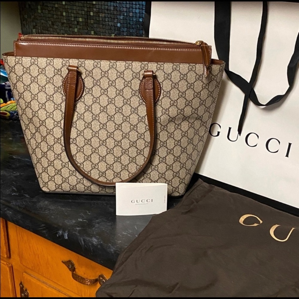 NEW Gucci GG Linea A Supreme Canvas & Leather Tote